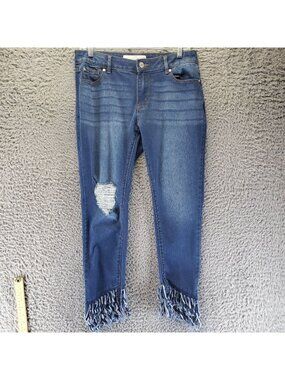 Cato Jeans Womens Size 6 Blue Mid-Rise Distressed Fringe Hem Stretch Cropped